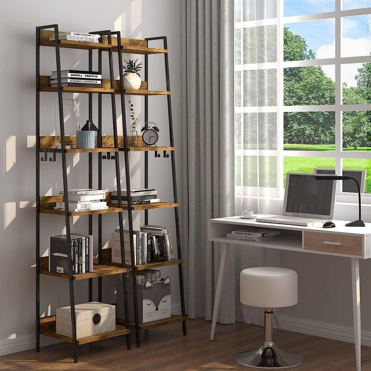 24goodz Standing Shelf with 6 Levels - Stylish and Practical - MDF + Metal - Black + Dark Oak - 41 x 187 x 36 cm - hov