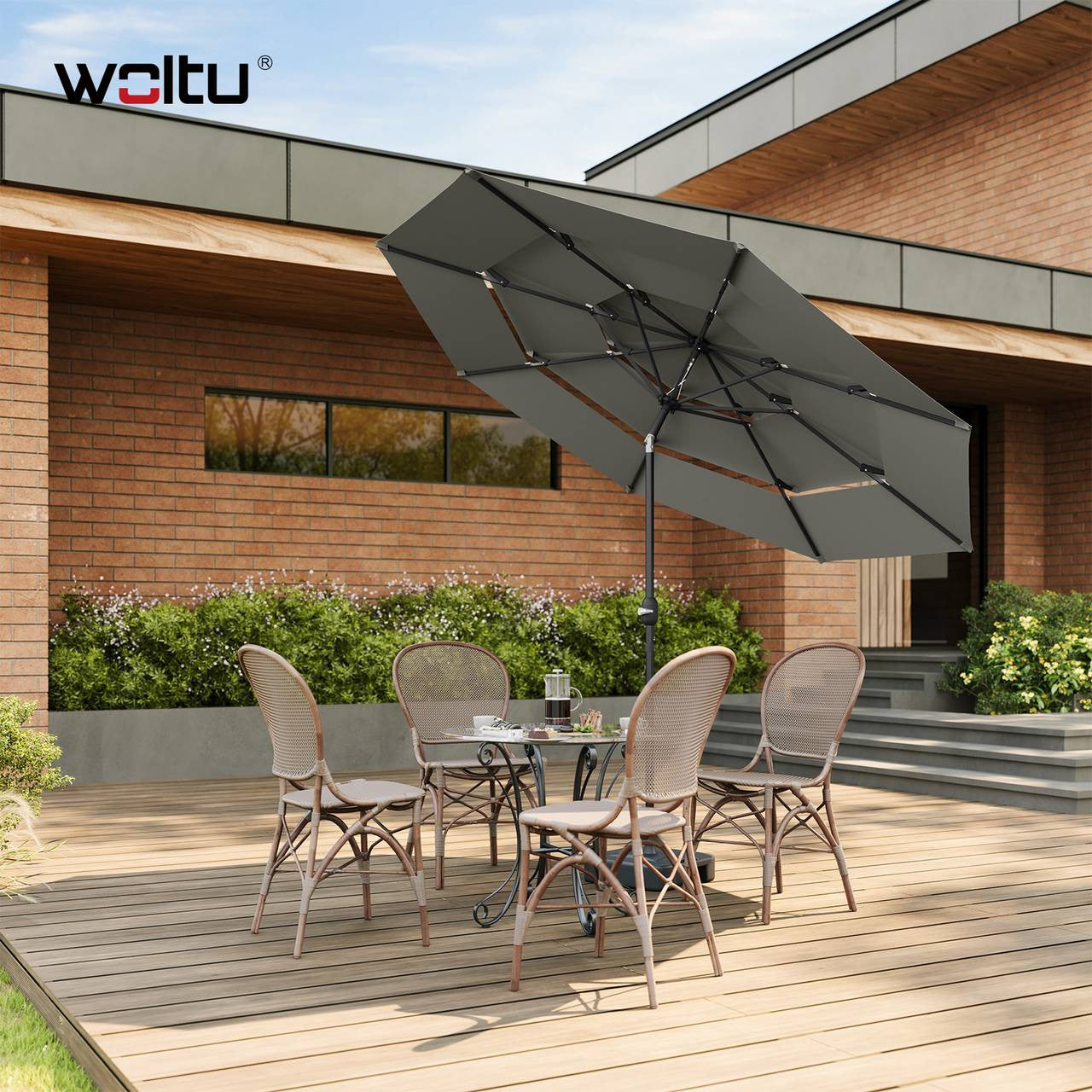 24goodz Parasol Ø292 cm - UV Protection - Easy to Use - 180g Polyester - For Gardens and Patios - Dark Grey