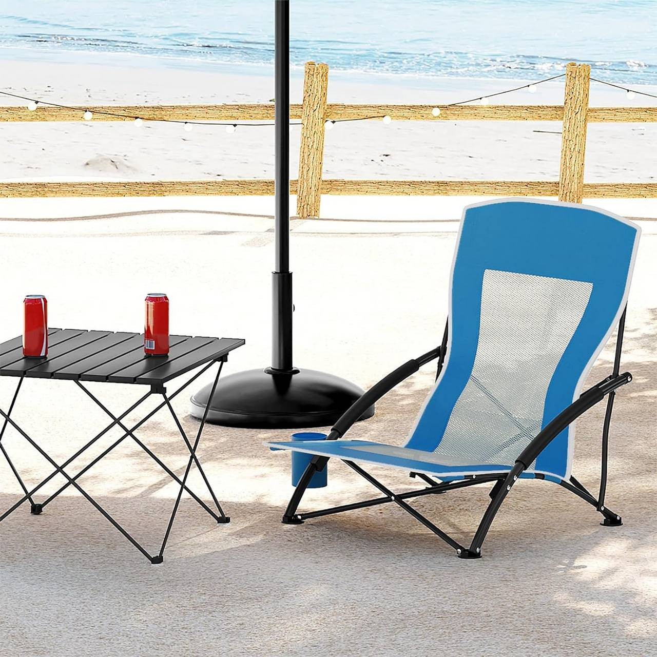 24goodz Folding Beach Chair - Comfortable Armrests - Lightweight and Portable - 600D Oxford Fabric - Blue