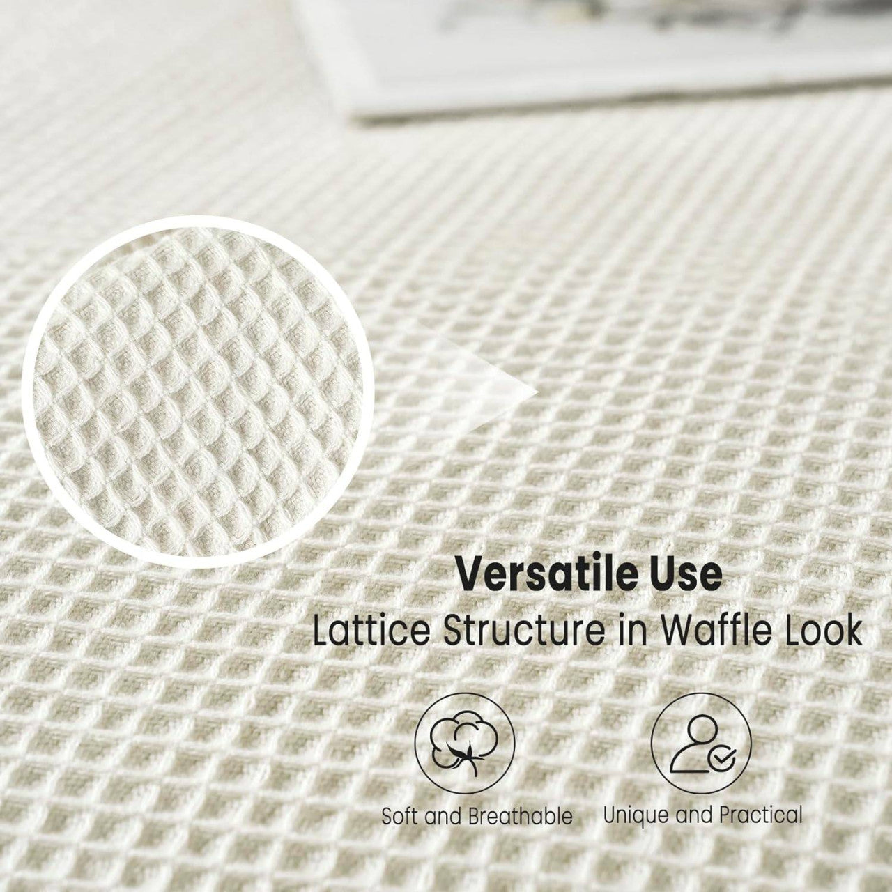 24goodz Waffle Look Throw Blanket - Soft & Lightweight - 100% Cotton - For Home & Living - Cream - 170 x 210 cm