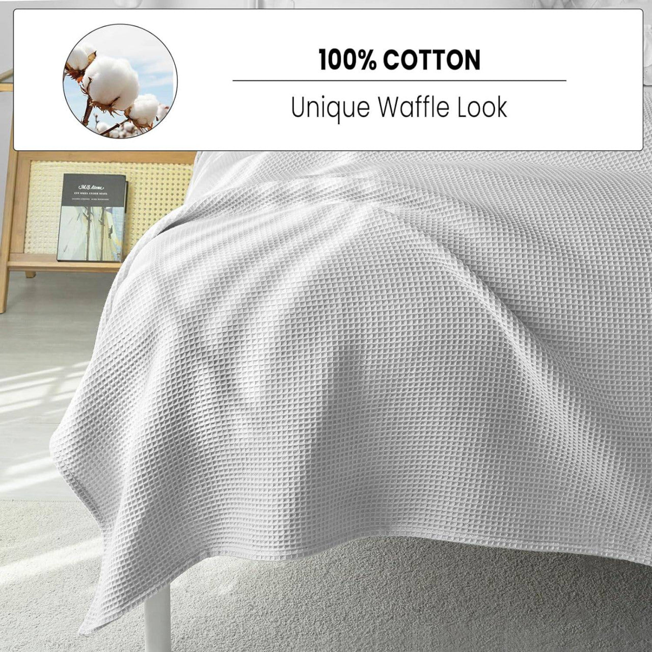 24goodz Waffle Look Bedspread - Soft and Lightweight - 100% Cotton - Grey - 170 x 210 cm