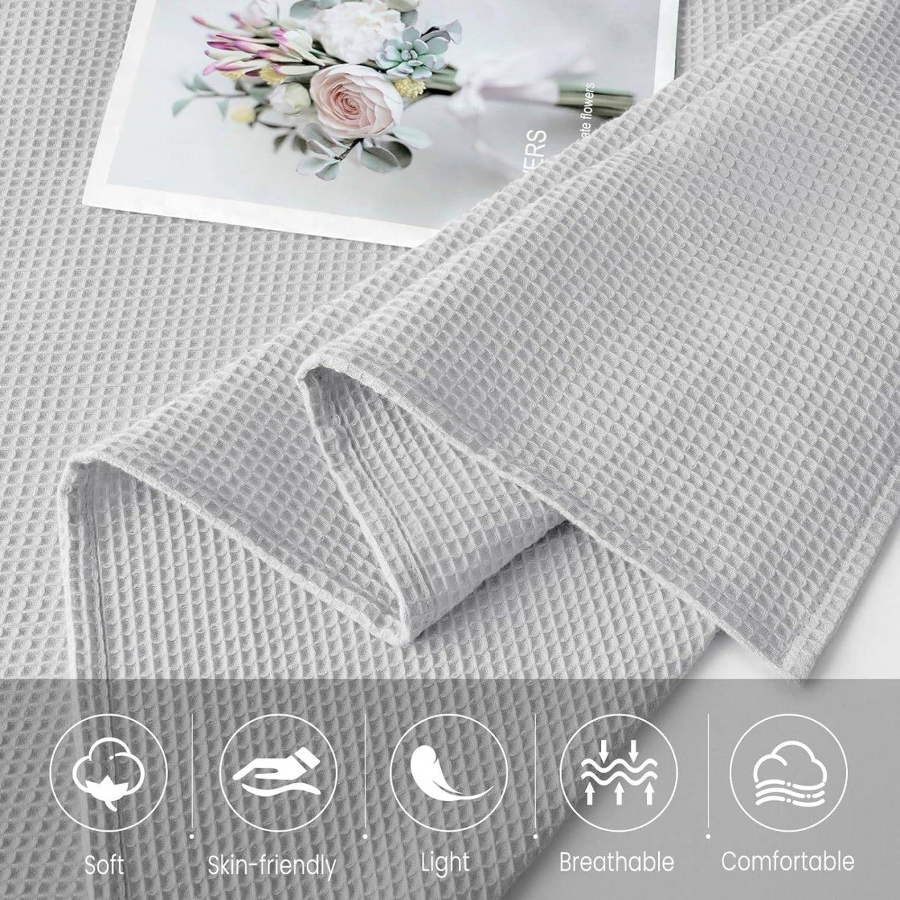 24goodz Waffle Look Bedspread - Soft and Lightweight - 100% Cotton - Grey - 170 x 210 cm