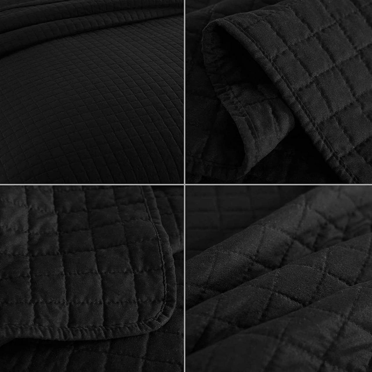 24goodz Reversible Patchwork Quilt - Cozy and Stylish - 100% Polyester - For All Bedrooms - Black - 220 x 240 cm - sz
