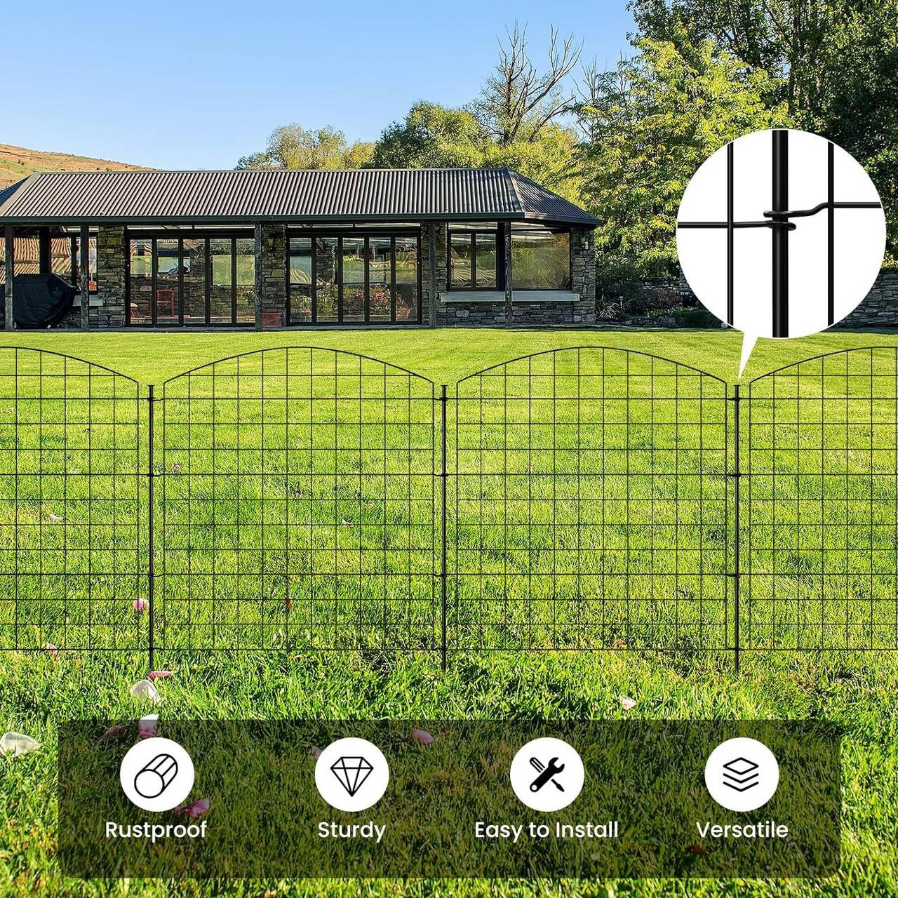 24goodz Metal Garden Fence Set - Rust and Weather Resistant - Flexible Design - Iron - For Garden Lovers - Black 70×78 cm