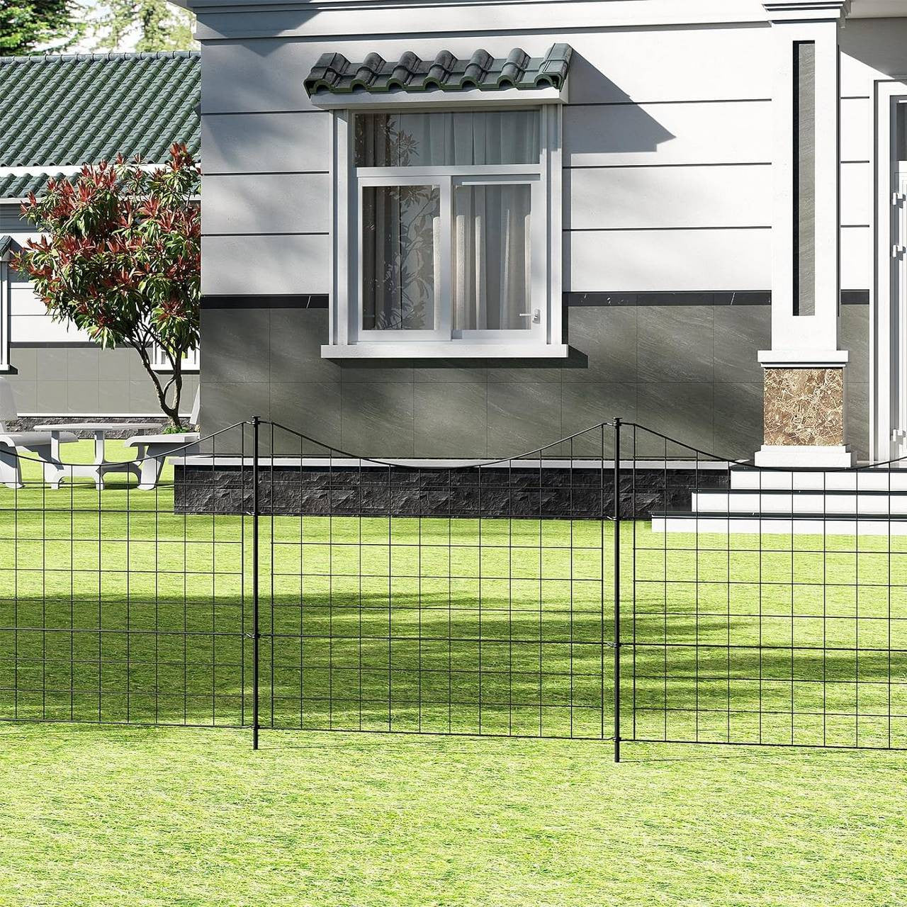 24goodz Metal Garden Fence Complete Set - Durable and Weather-Resistant - Iron - For Garden Lovers - Black 70×64 cm