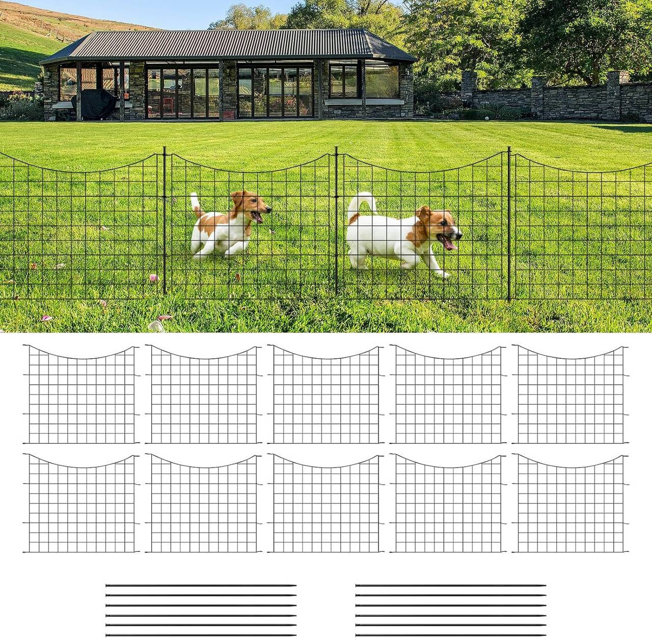 24goodz Metal Garden Fence Complete Set - Durable and Weather-Resistant - Iron - For Garden Lovers - Black 70×64 cm
