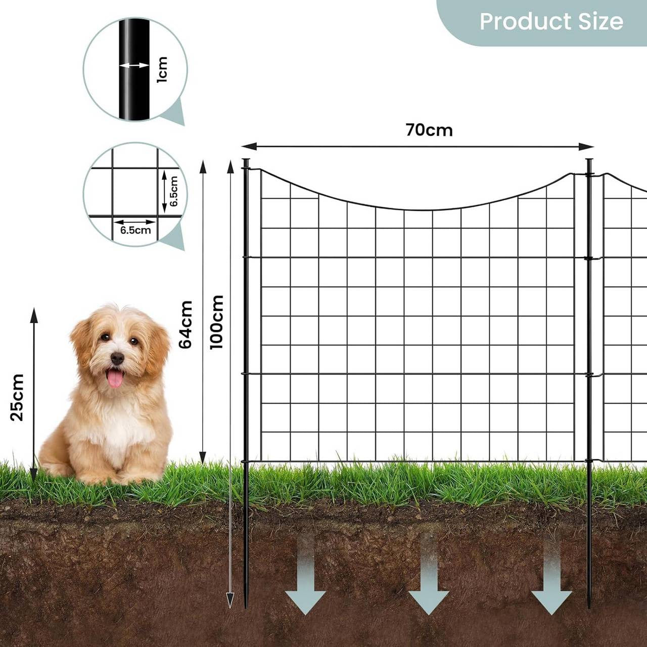 24goodz Metal Garden Fence Complete Set - Durable and Weather-Resistant - Iron - For Garden Lovers - Black 70×64 cm