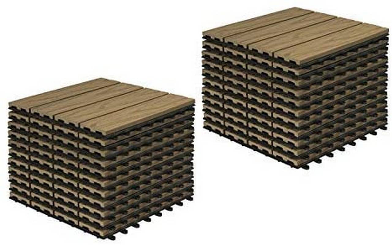 24goodz Set of 22 WPC Floor Tiles - Eco-Friendly and Water Resistant - Wood Plastic Composite - For Outdoor Spaces - Light Brown - hbr