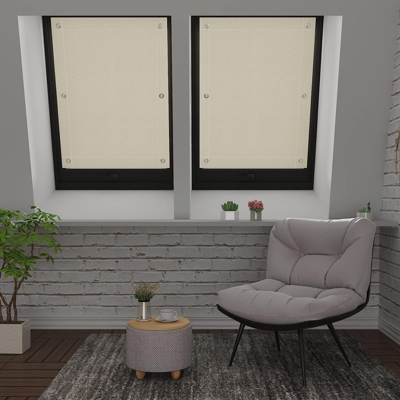 24goodz Thermal Skylight Roller Blind - Improved Suction Cups - 100% Light Blocking - Polyester - For Home and Office - Beige 60x93 cm