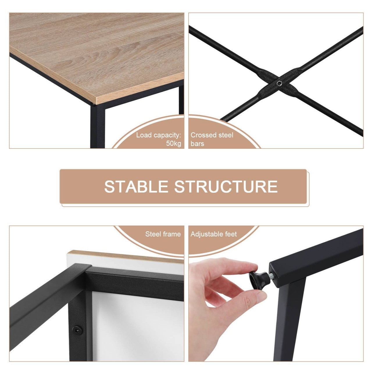 24goodz Compact Office Desk - Durable and Water-Resistant - E1 Wood and Steel - For Home and Office - Light Oak + Black - 60 x 70 x 80 cm - hei