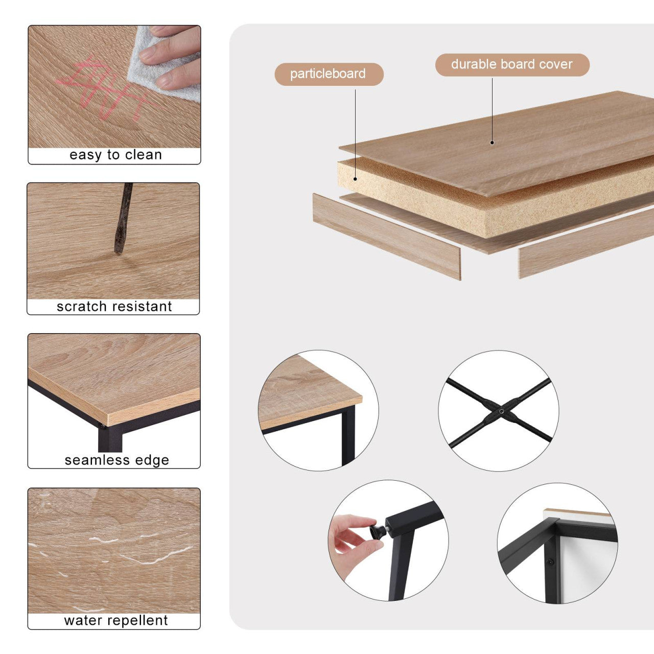24goodz Compact Office Desk - Durable and Water-Resistant - E1 Wood and Steel - For Home and Office - Light Oak + Black - 60 x 70 x 80 cm - hei
