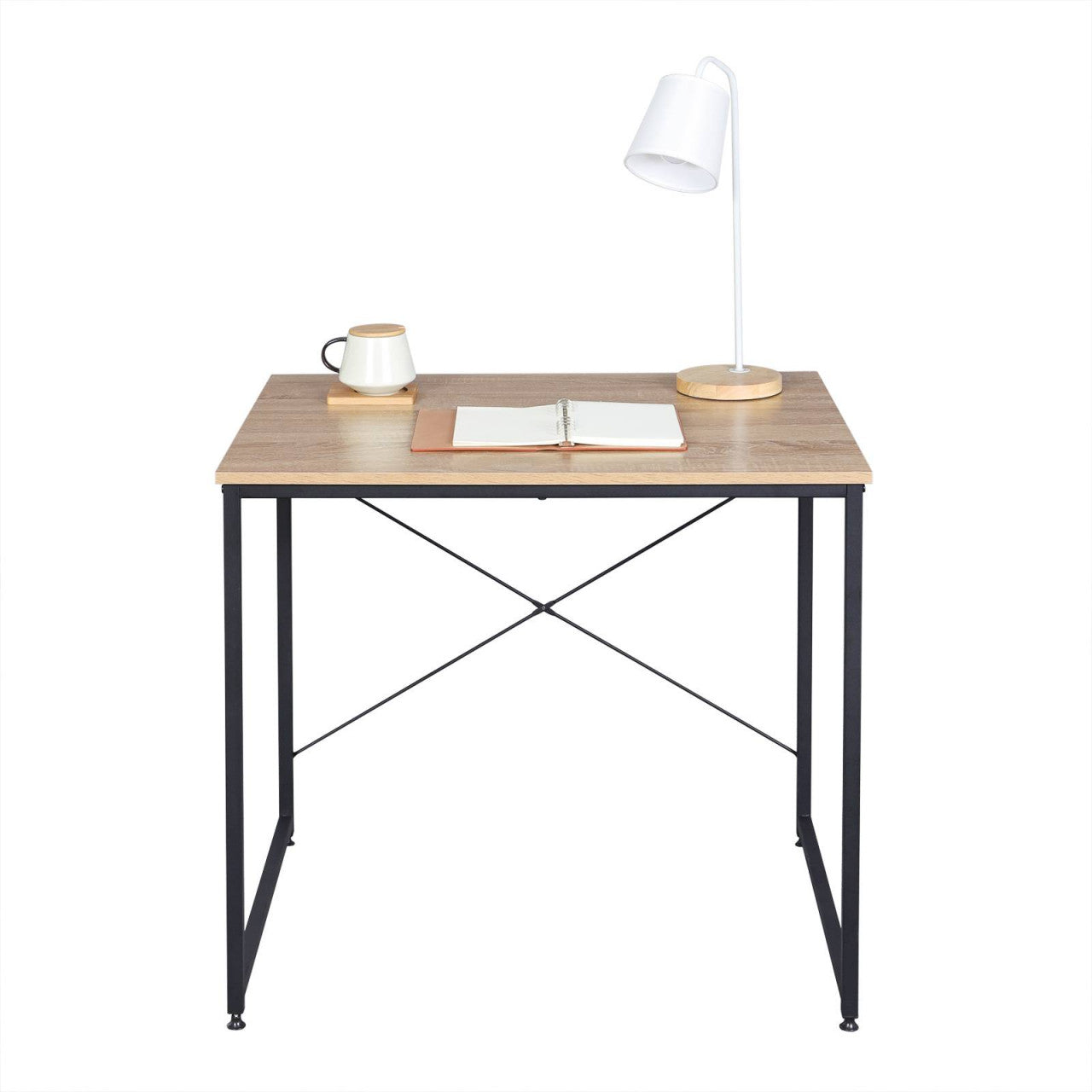 24goodz Compact Office Desk - Durable and Water-Resistant - E1 Wood and Steel - For Home and Office - Light Oak + Black - 60 x 70 x 80 cm - hei