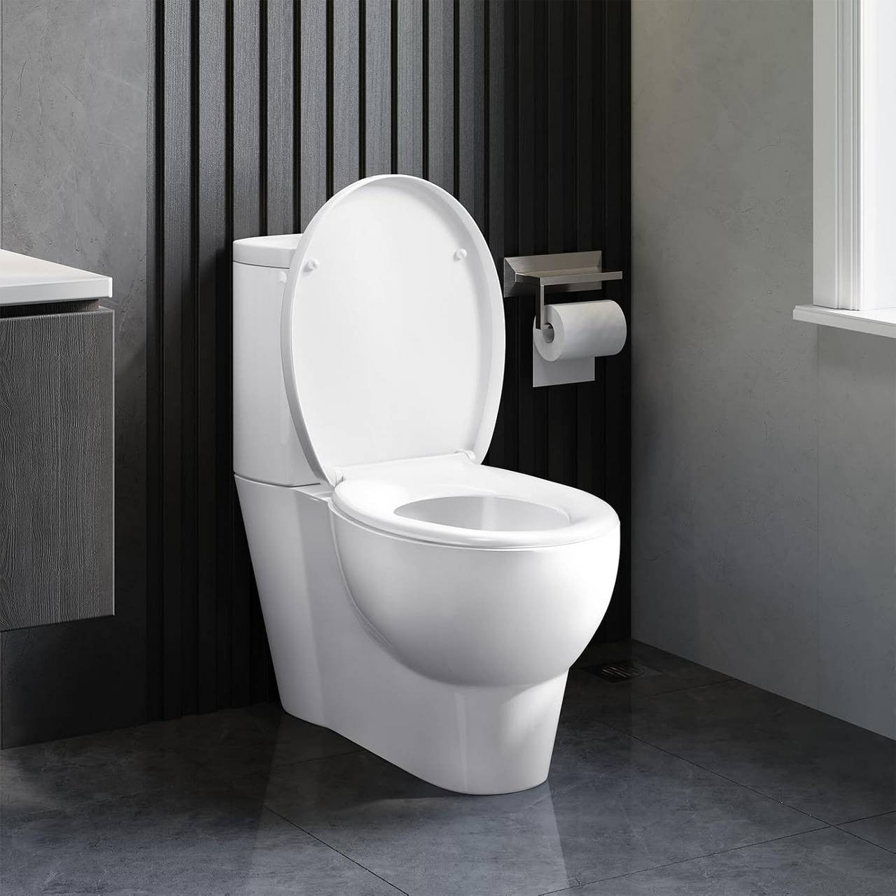 24goodz Soft-Close Toilet Seat - Easy Installation - Antibacterial - Plastic - For Everyone - Oval, White