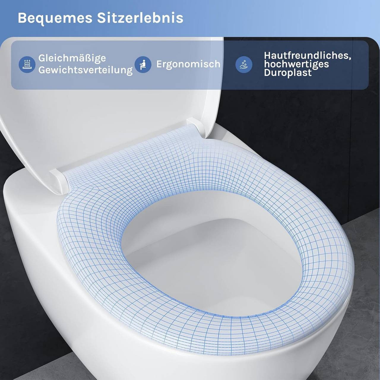 24goodz Soft-Close Toilet Seat - Easy Installation - Antibacterial - Plastic - For Everyone - Oval, White