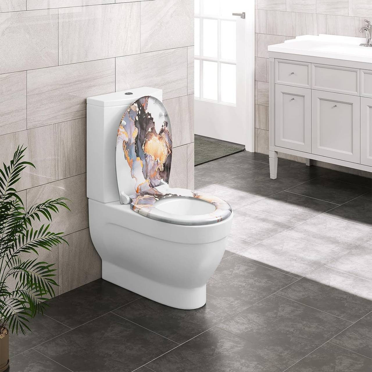 24goodz Toilet Seat - Soft-Close Mechanism - Easy to Clean - Duroplast - For Everyone - Abstract Marble Pattern