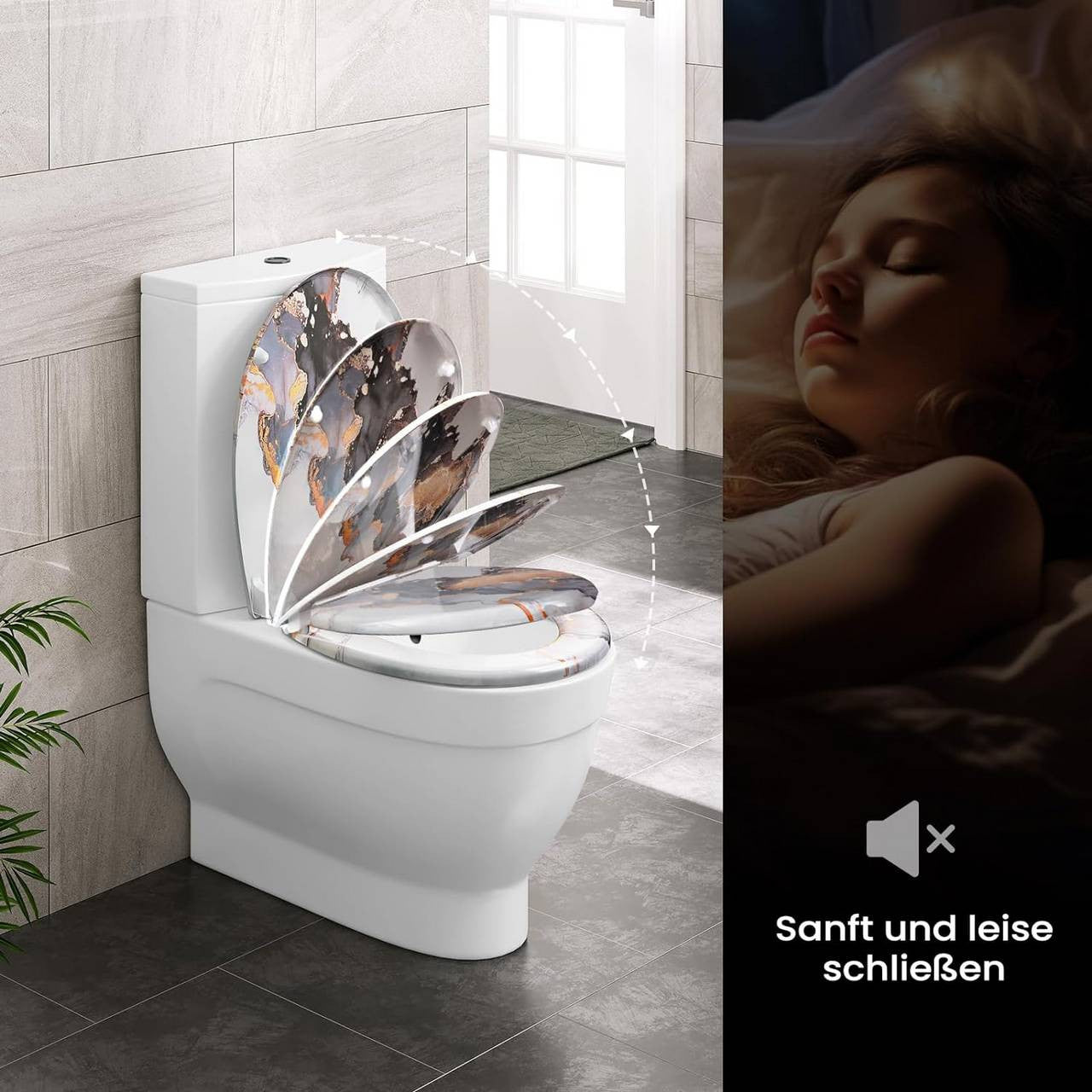 24goodz Toilet Seat - Soft-Close Mechanism - Easy to Clean - Duroplast - For Everyone - Abstract Marble Pattern