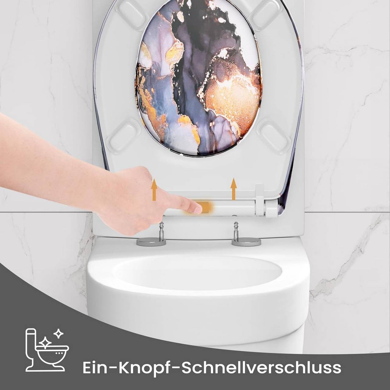 24goodz Toilet Seat - Soft-Close Mechanism - Easy to Clean - Duroplast - For Everyone - Abstract Marble Pattern