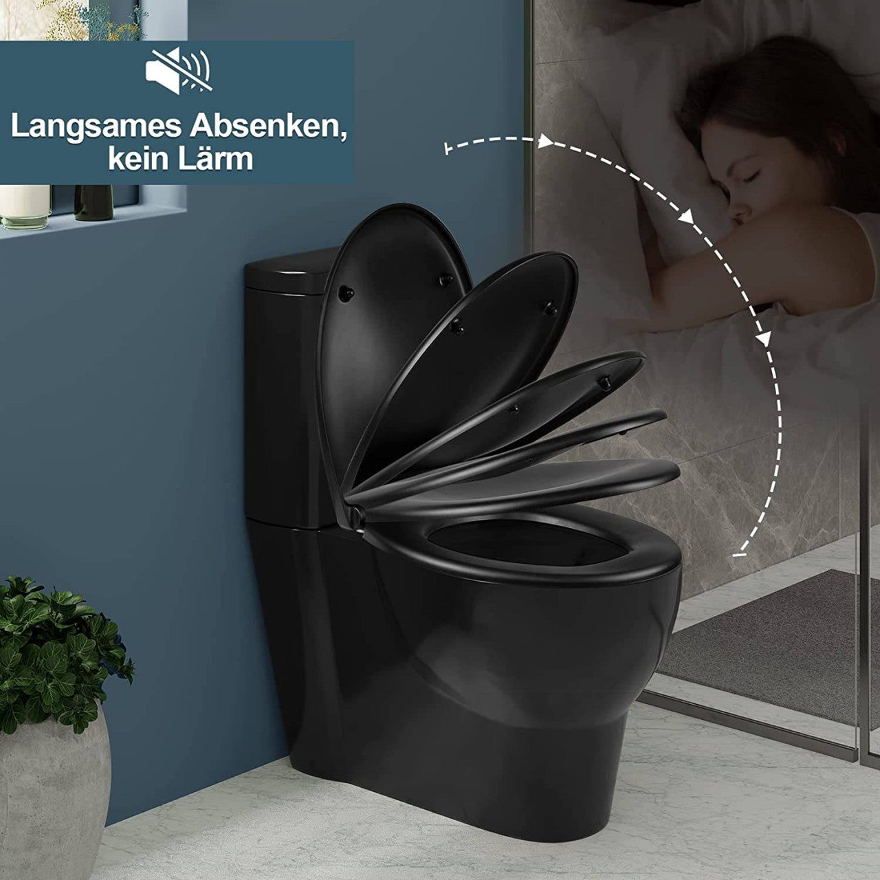 24goodz Premium Toilet Seat - Soft-Close Mechanism for Quiet Use - Durable Duroplast - Universal Fit for Oval Toilets - Matte Black