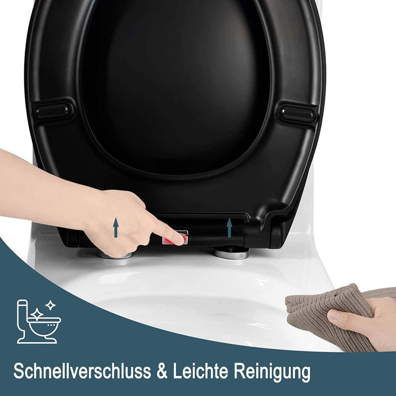 24goodz Premium Toilet Seat - Soft-Close Mechanism for Quiet Use - Durable Duroplast - Universal Fit for Oval Toilets - Matte Black