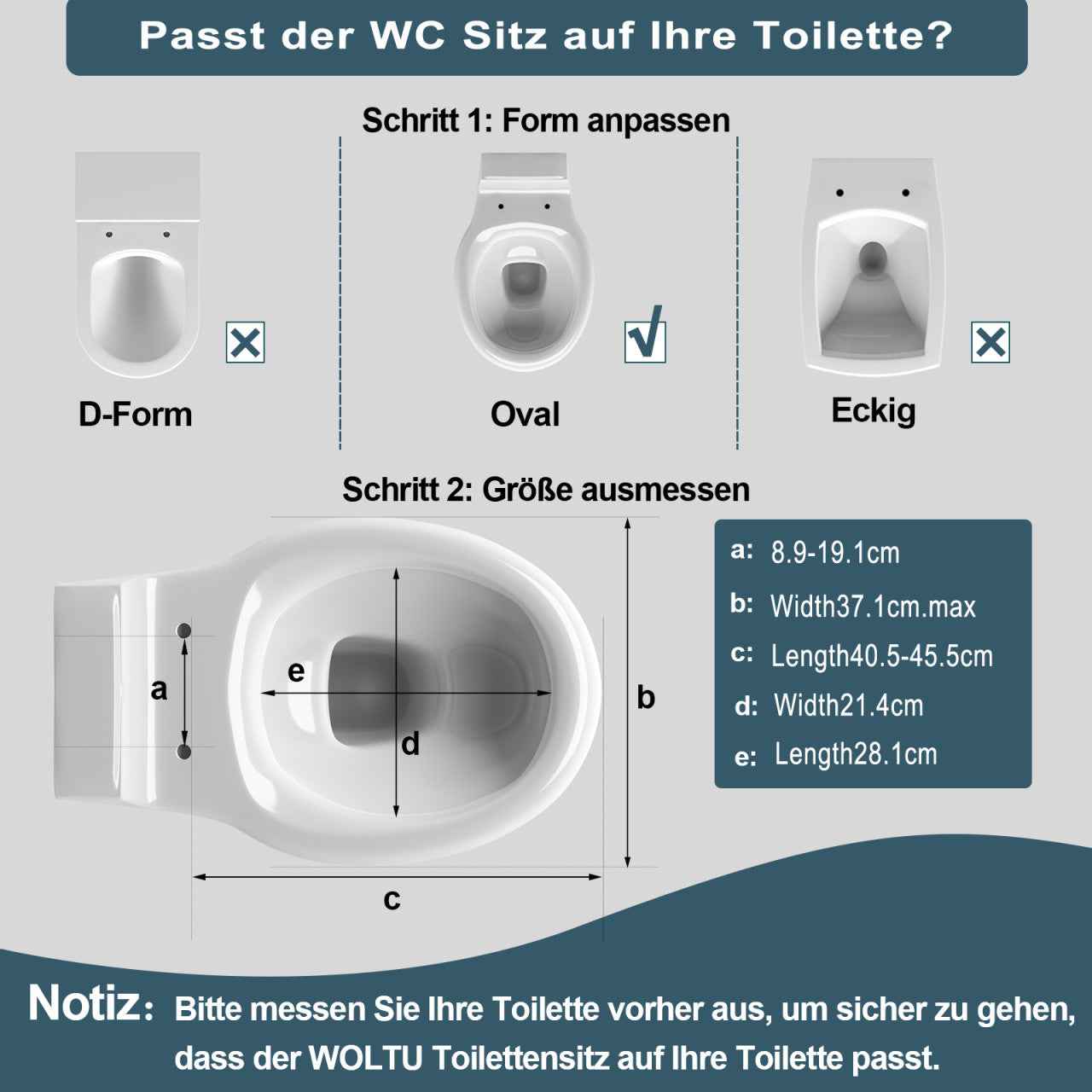 24goodz Premium Toilet Seat - Soft-Close Mechanism for Quiet Use - Durable Duroplast - Universal Fit for Oval Toilets - Matte Black