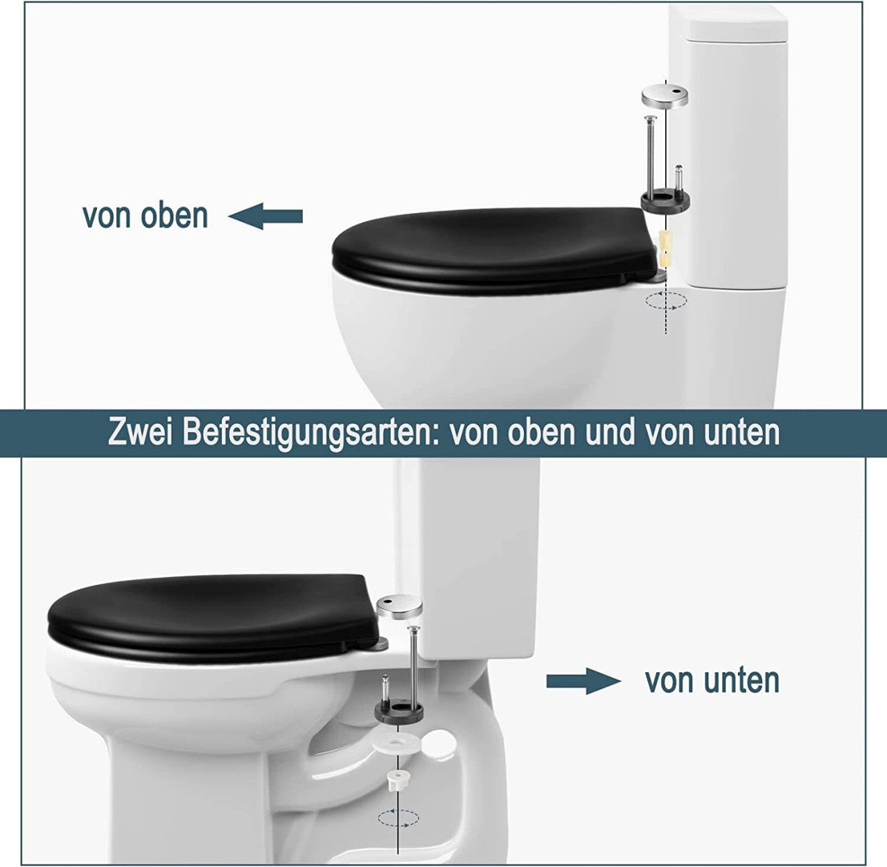 24goodz Premium Toilet Seat - Soft-Close Mechanism for Quiet Use - Durable Duroplast - Universal Fit for Oval Toilets - Matte Black