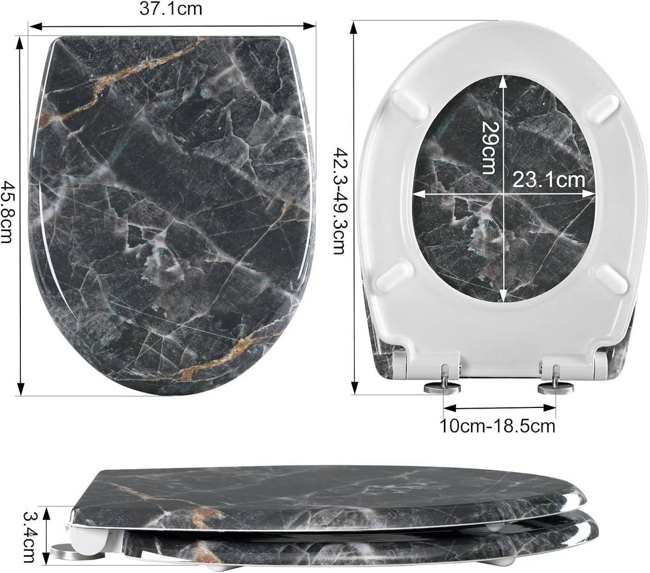 24goodz Soft-Close Toilet Seat - Quiet Closure - Easy Installation - Duroplast - Universal Fit - 37.1 x 45.5 cm