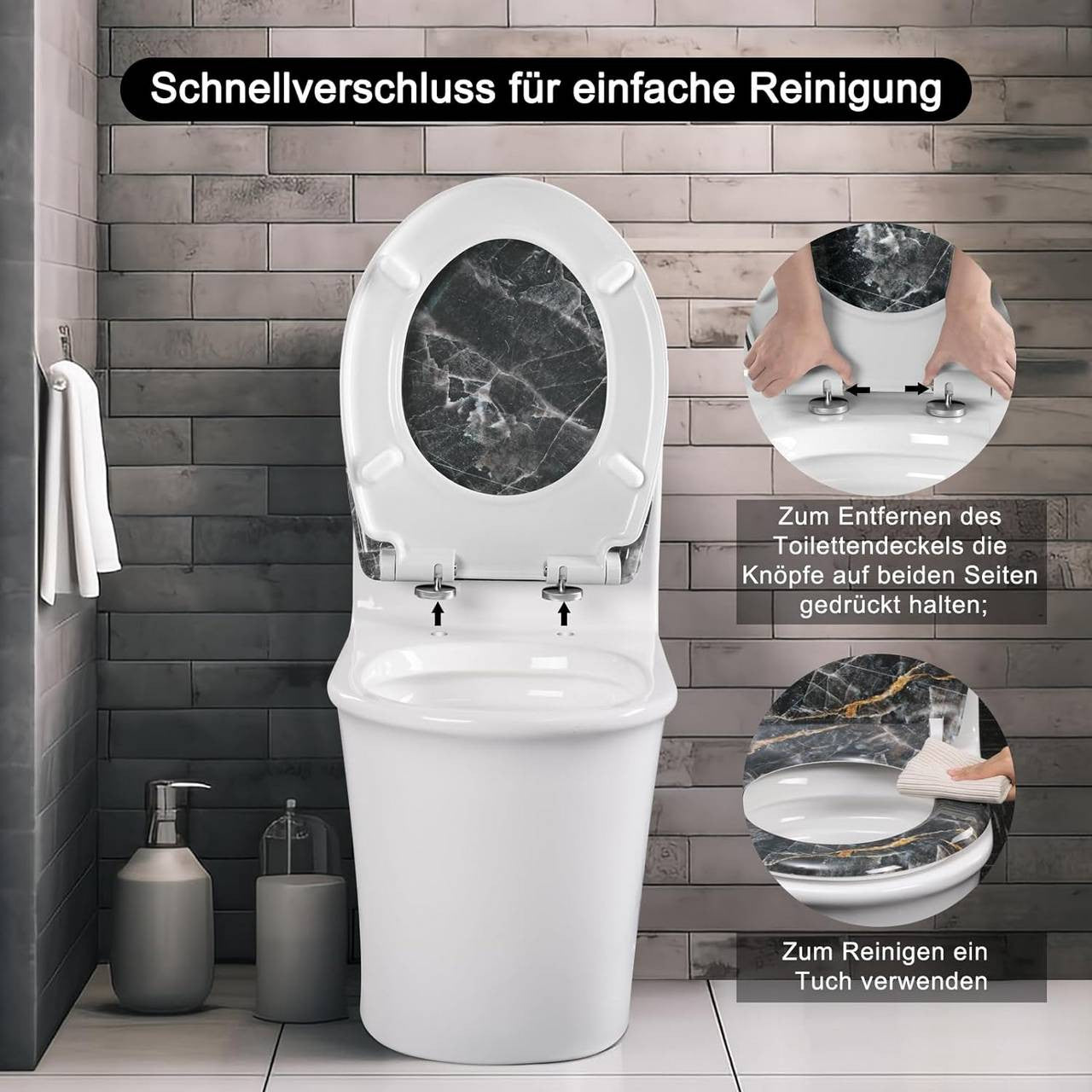 24goodz Soft-Close Toilet Seat - Quiet Closure - Easy Installation - Duroplast - Universal Fit - 37.1 x 45.5 cm