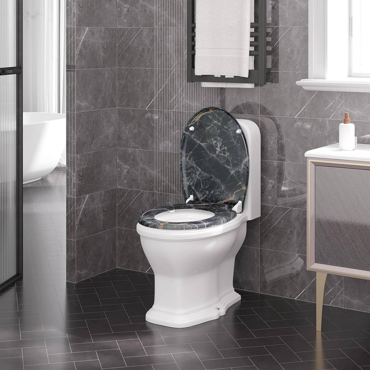 24goodz Soft-Close Toilet Seat - Quiet Closure - Easy Installation - Duroplast - Universal Fit - 37.1 x 45.5 cm