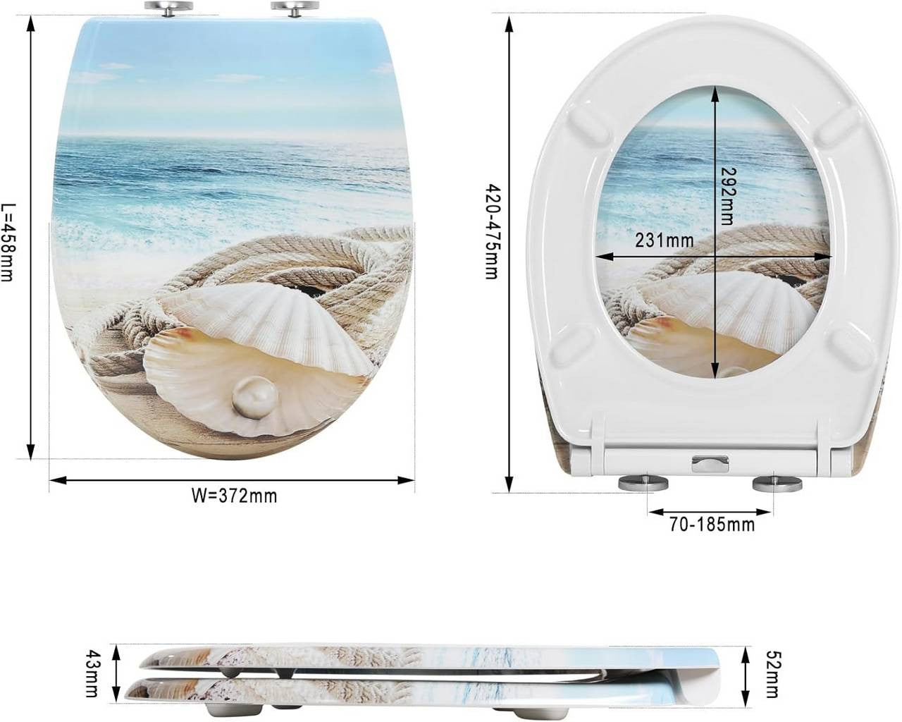 24goodz Soft-Close Toilet Seat - Whisper-Quiet Closure - Duroplast - Universal Oval Shape - White