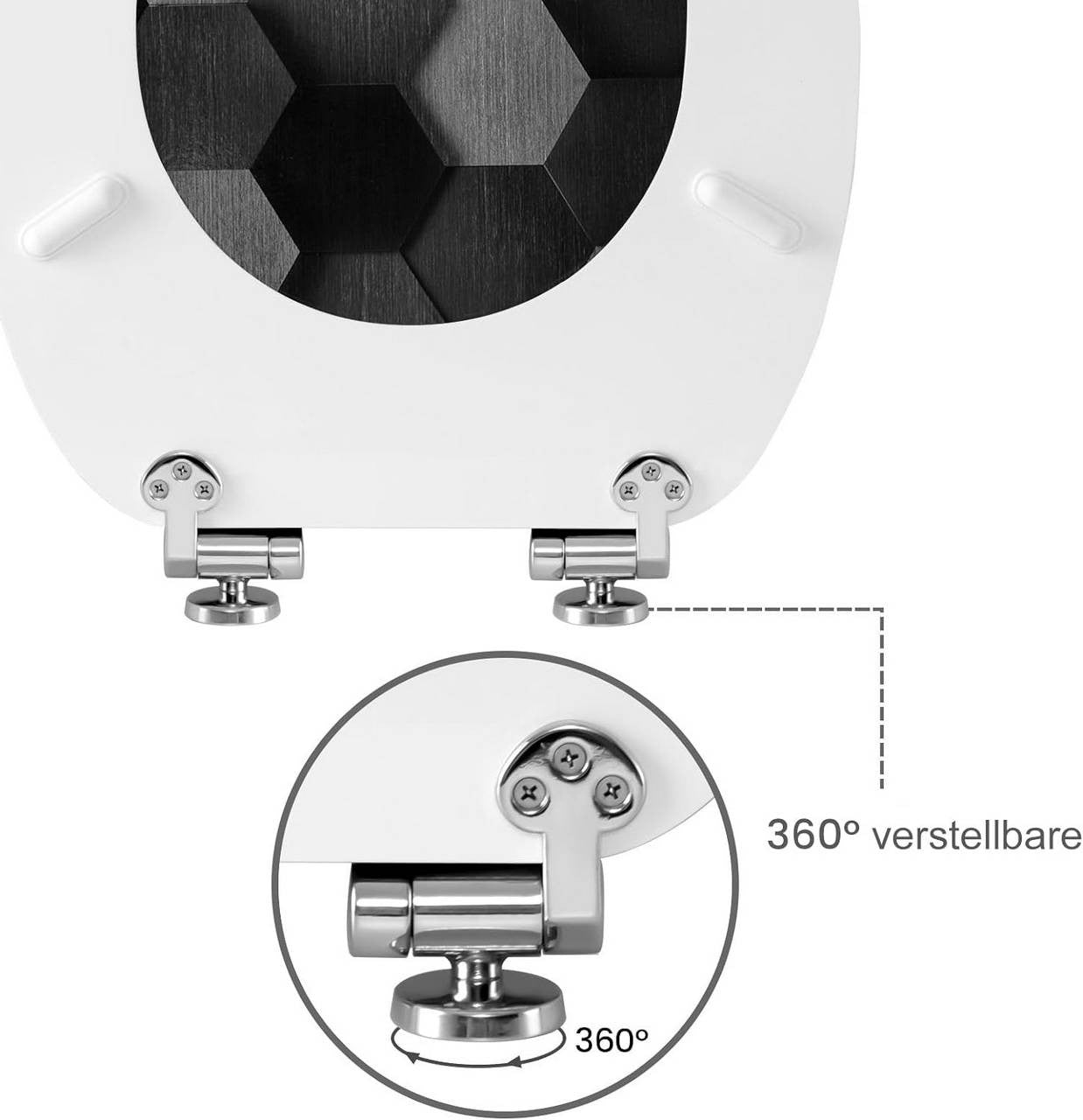 24goodz Soft Close Toilet Seat - Automatic Lowering Mechanism - Sturdy MDF - For Standard O-Shaped Toilets - Grey Honeycomb Pattern