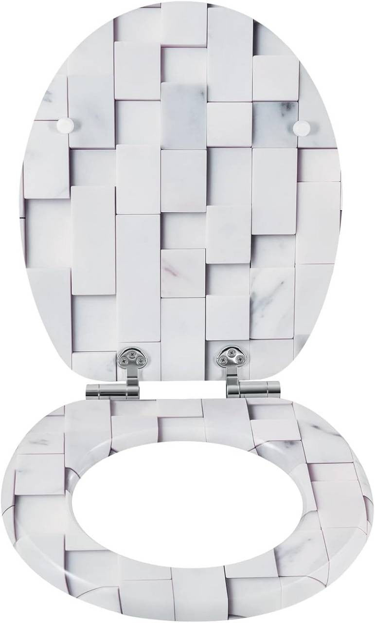 24goodz Soft Close Toilet Seat - Quiet and Gentle Closure - MDF - For Standard O-Shaped Toilets - 37.8 x 43.5 cm