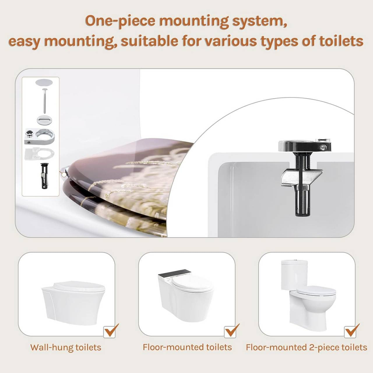 24goodz Soft-Close Toilet Seat - Silent Closing Mechanism - Easy to Clean - MDF - Universal Fit - White