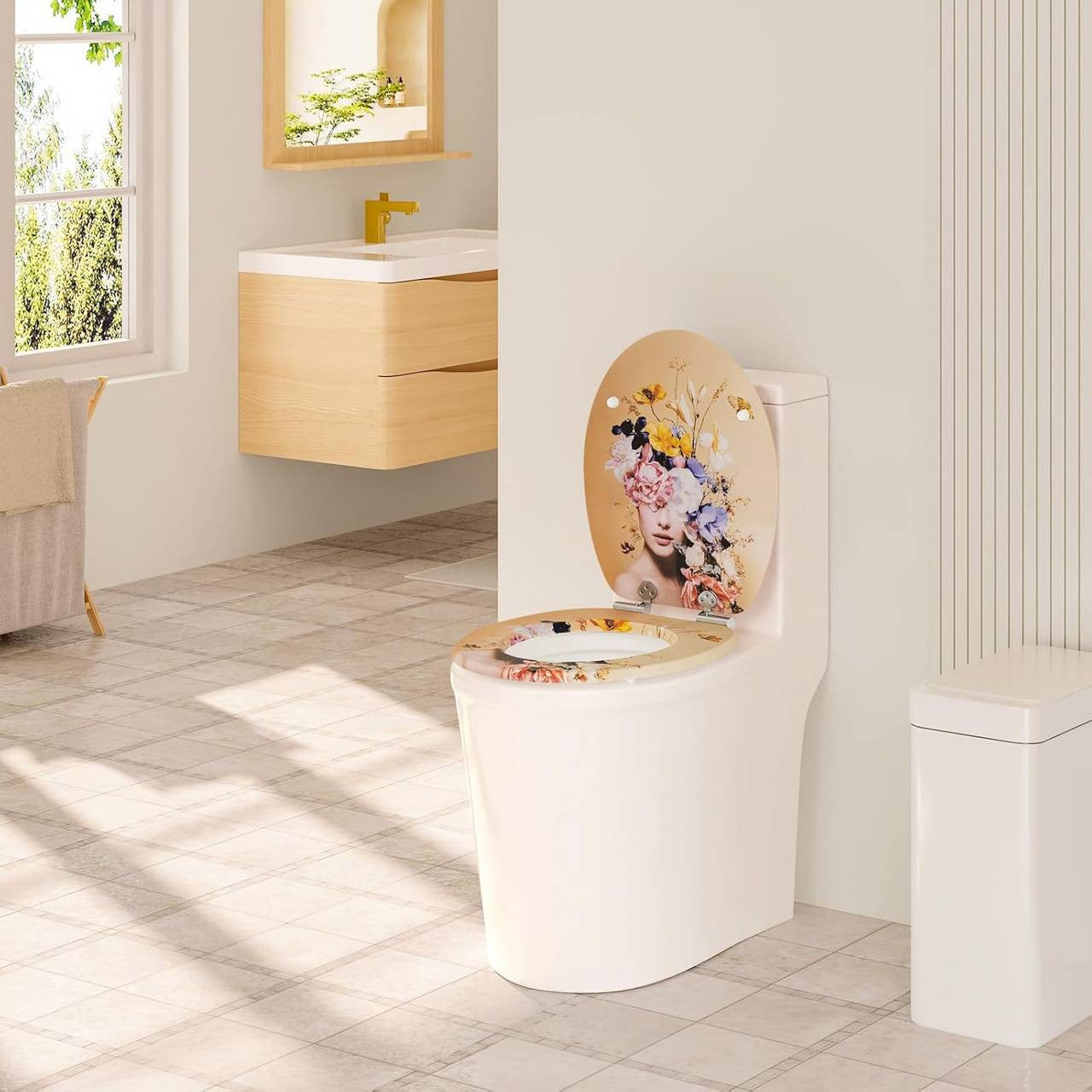 24goodz Soft-Close Toilet Seat - Quiet and Safe Closing - MDF - For All O-Shaped Toilets - 46 x 37.5 cm