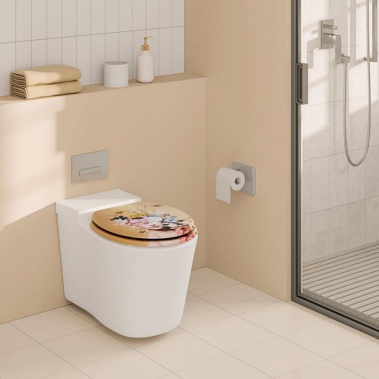 24goodz Soft-Close Toilet Seat - Quiet and Safe Closing - MDF - For All O-Shaped Toilets - 46 x 37.5 cm