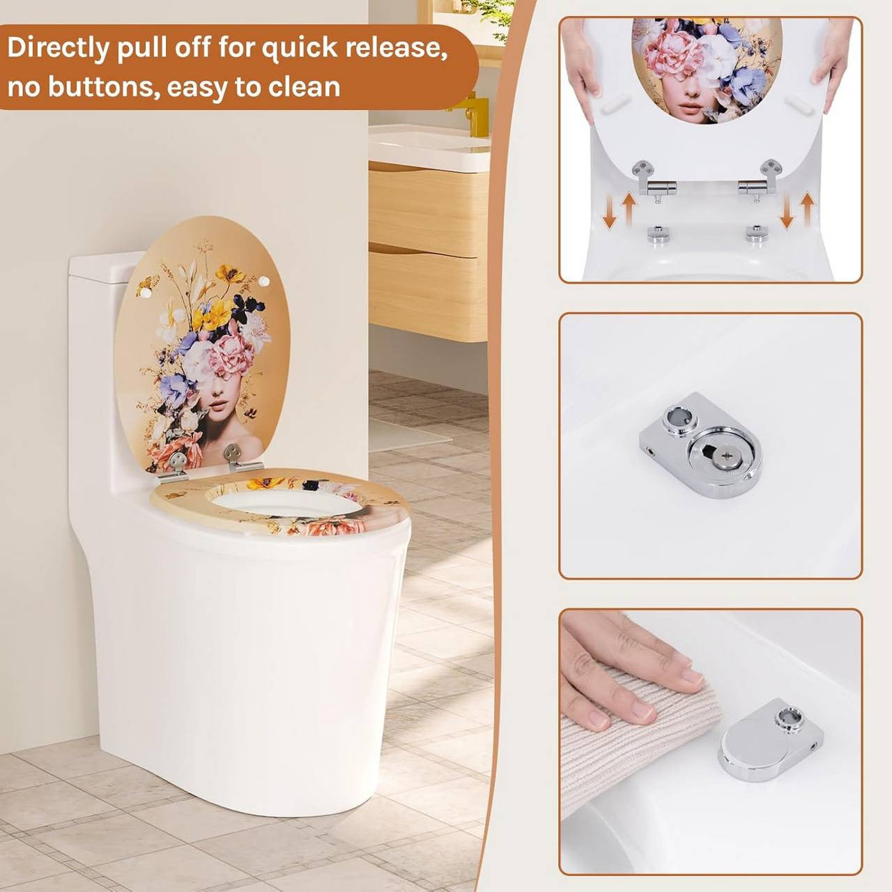 24goodz Soft-Close Toilet Seat - Quiet and Safe Closing - MDF - For All O-Shaped Toilets - 46 x 37.5 cm