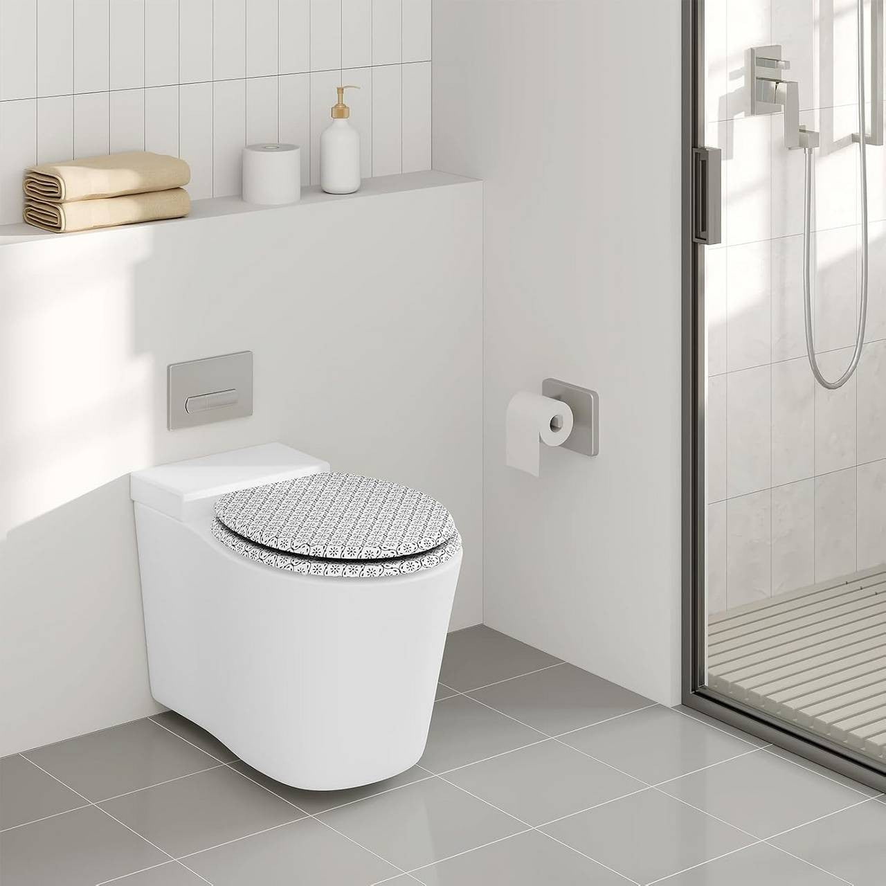 24goodz Soft-Close Toilet Seat - Silent Drop Mechanism - Easy to Clean - MDF - For All O-Shaped Toilets - 46 x 37.5 cm