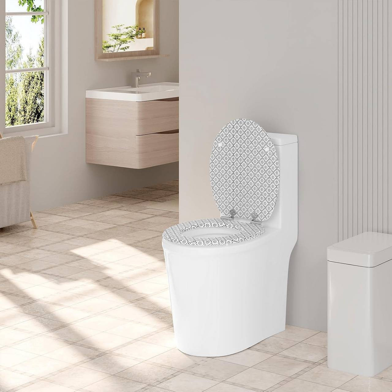 24goodz Soft-Close Toilet Seat - Silent Drop Mechanism - Easy to Clean - MDF - For All O-Shaped Toilets - 46 x 37.5 cm