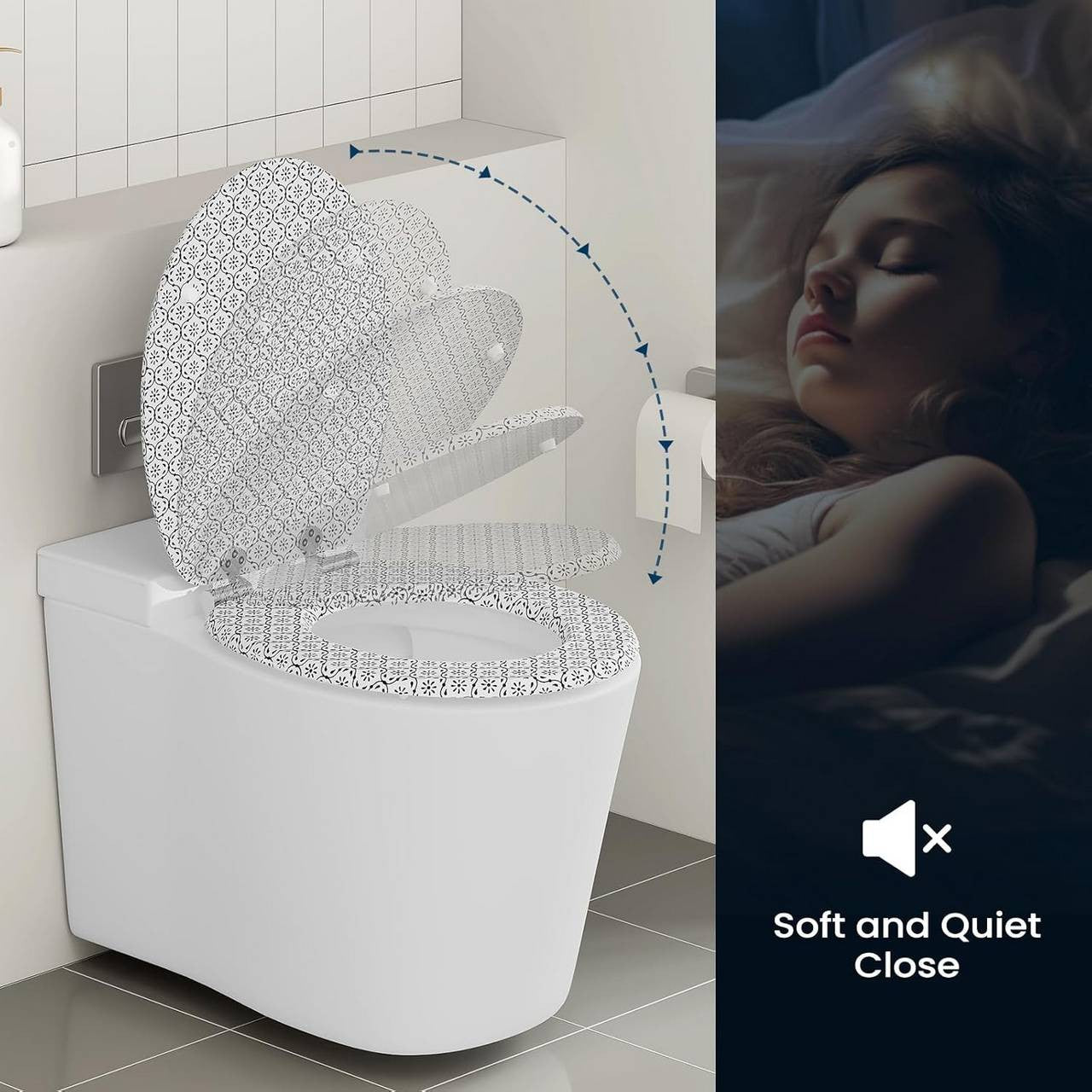 24goodz Soft-Close Toilet Seat - Silent Drop Mechanism - Easy to Clean - MDF - For All O-Shaped Toilets - 46 x 37.5 cm
