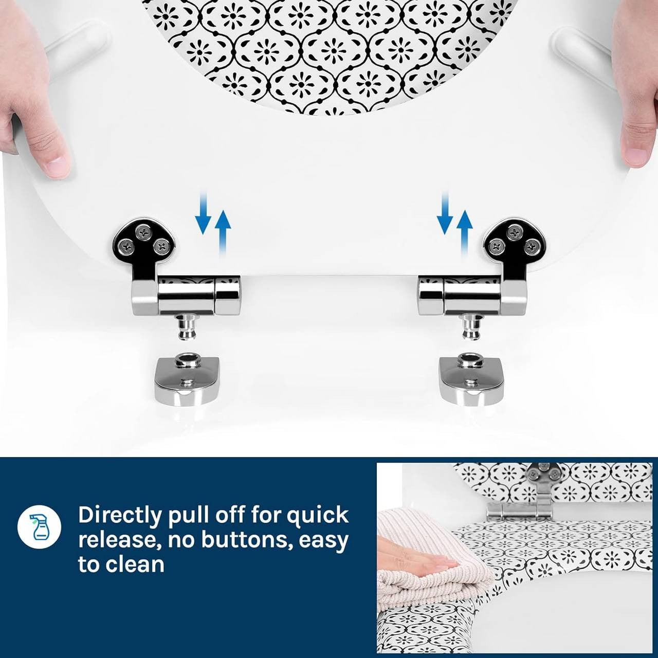 24goodz Soft-Close Toilet Seat - Silent Drop Mechanism - Easy to Clean - MDF - For All O-Shaped Toilets - 46 x 37.5 cm