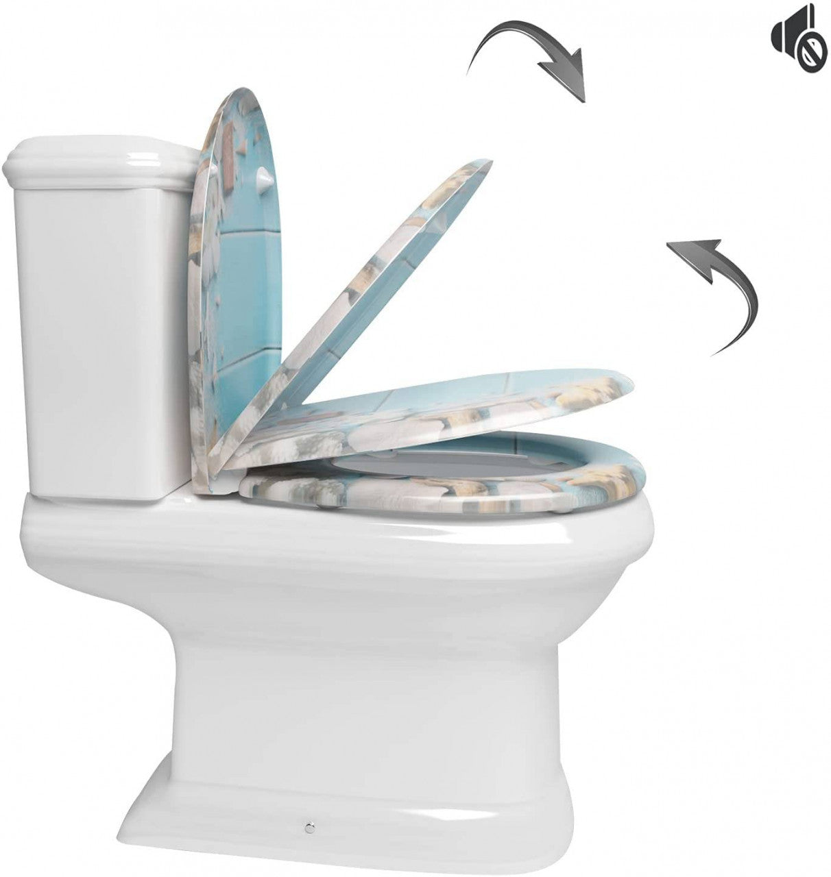 24goodz Soft-Close Toilet Seat - Easy to Clean - Durable Duroplast - For Standard Oval Toilets - Printed + White