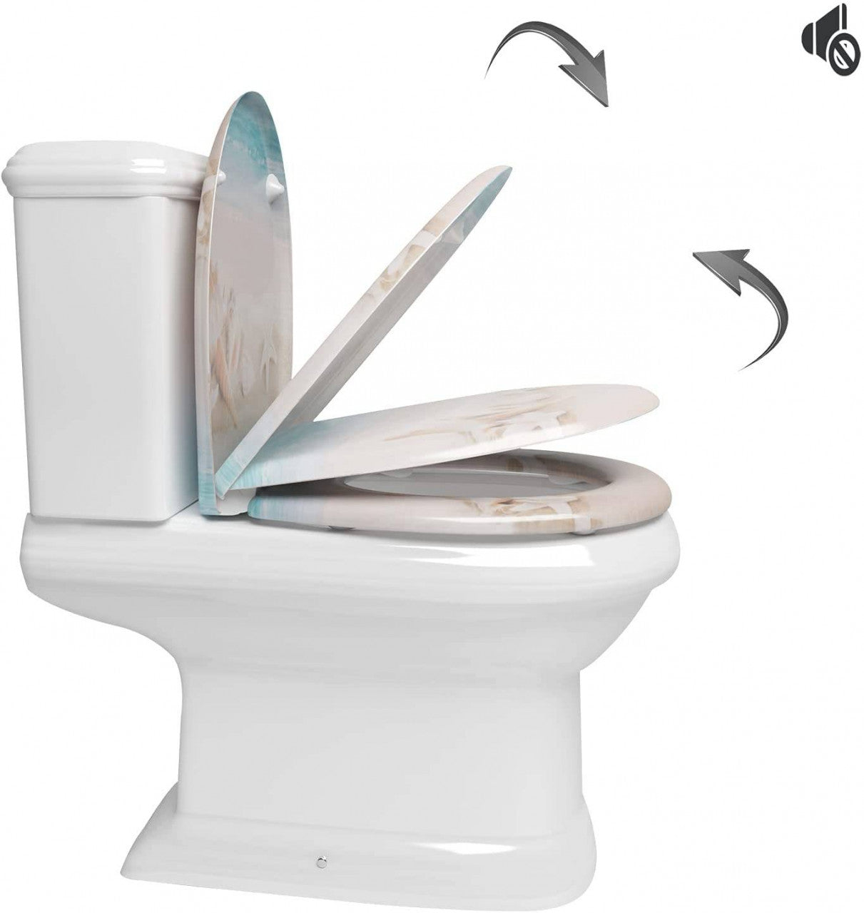 24goodz Toilet Seat with Soft-Close Mechanism - Durable and Easy to Clean - Duroplast - Suitable for Standard O-Shaped Toilets - Better Sand Beach