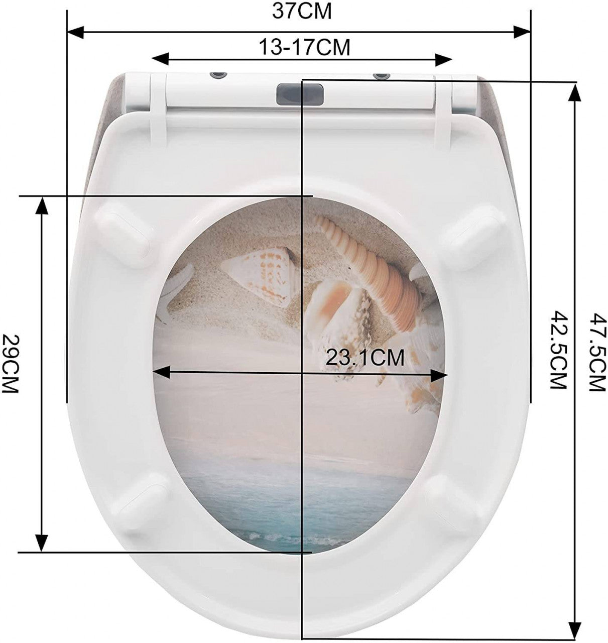 24goodz Toilet Seat with Soft-Close Mechanism - Durable and Easy to Clean - Duroplast - Suitable for Standard O-Shaped Toilets - Better Sand Beach