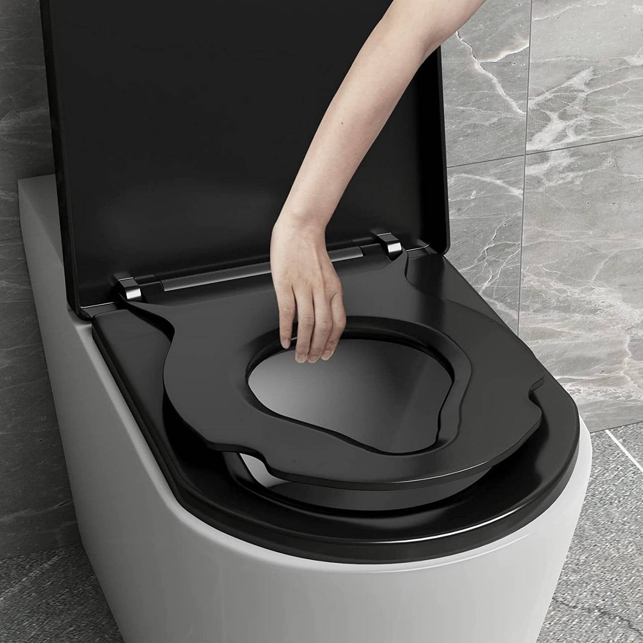 24goodz Family Toilet Seat with Child Seat - Soft-Close Mechanism - Durable Plastic - For Families - Black/White