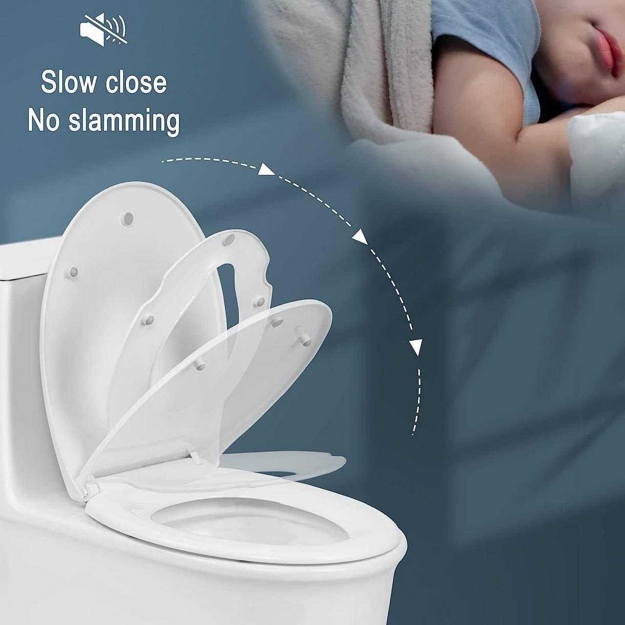 24goodz Toilet Seat with Child Seat - Safe and Healthy for Kids - Soft-Close Mechanism - O-shaped Toilets - White