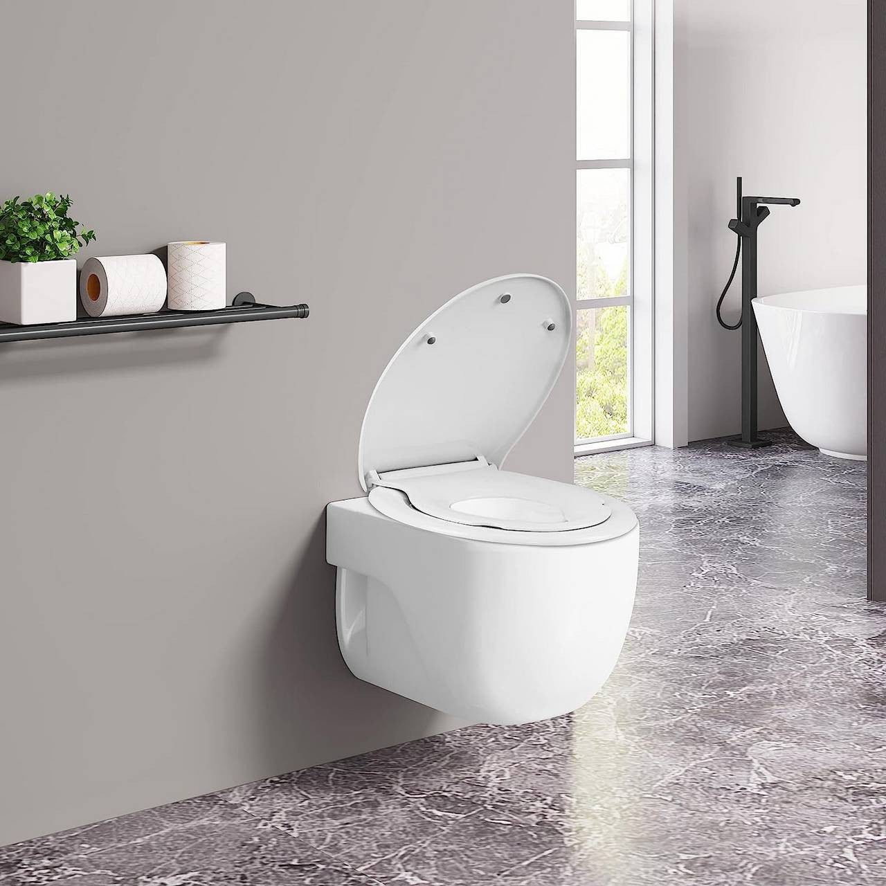 24goodz Toilet Seat with Child Seat - Safe and Healthy for Kids - Soft-Close Mechanism - O-shaped Toilets - White