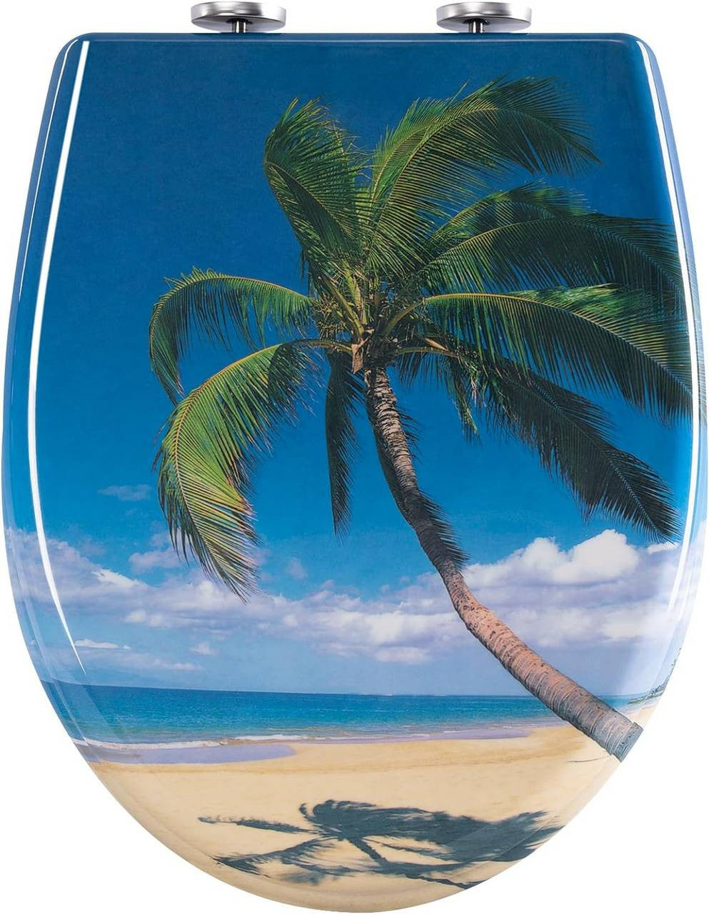 24goodz Oval Soft-Close Toilet Seat - Durable Duroplast - Easy to Clean - Duroplast - For Standard O-Shaped Toilets - Sea Pattern