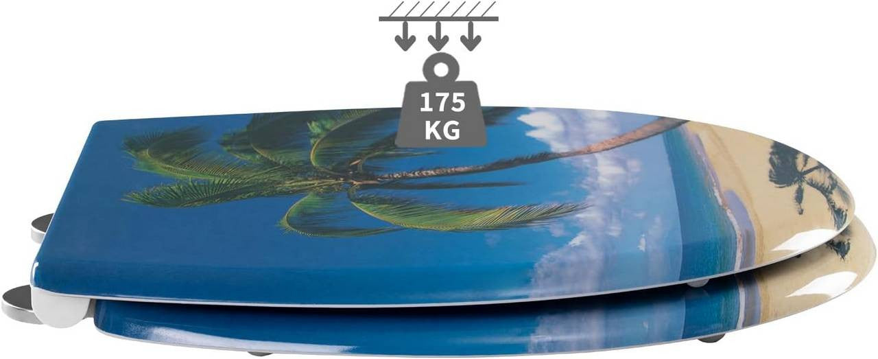 24goodz Oval Soft-Close Toilet Seat - Durable Duroplast - Easy to Clean - Duroplast - For Standard O-Shaped Toilets - Sea Pattern