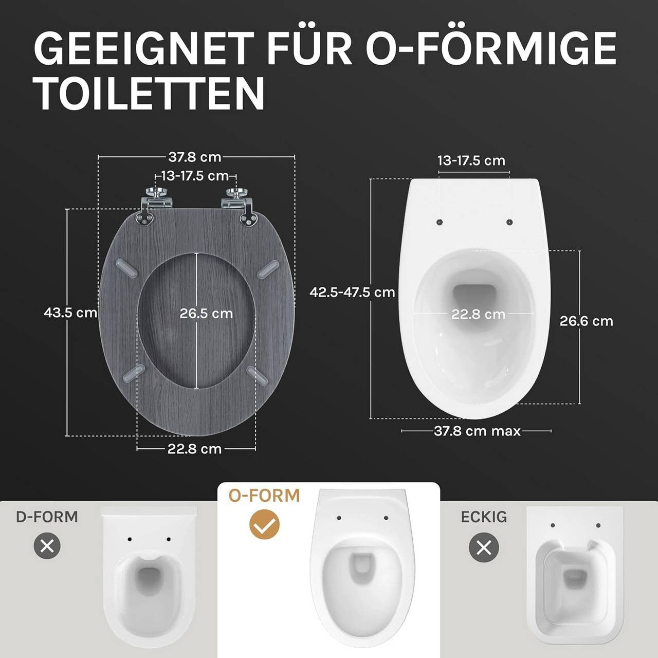 24goodz Soft-Close Toilet Seat - Durable MDF Construction - Easy Installation - MDF - For Standard Toilets - Grey Wood Pattern