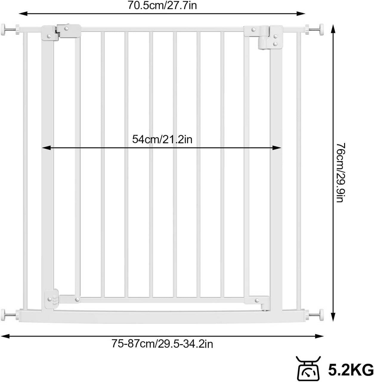 24goodz Adjustable Safety Gate - Dual Safety Mechanism - Durable Metal Frame - For Children and Pets - White