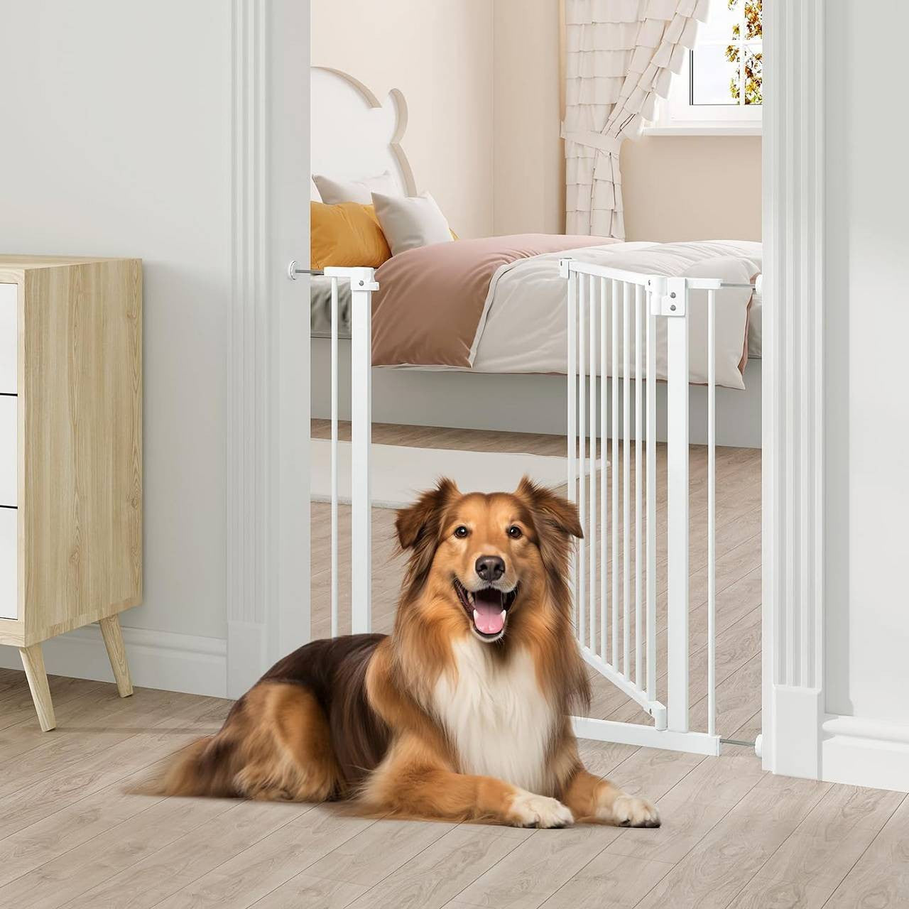 24goodz Adjustable Safety Gate - Dual Safety Mechanism - Durable Metal Frame - For Children and Pets - White